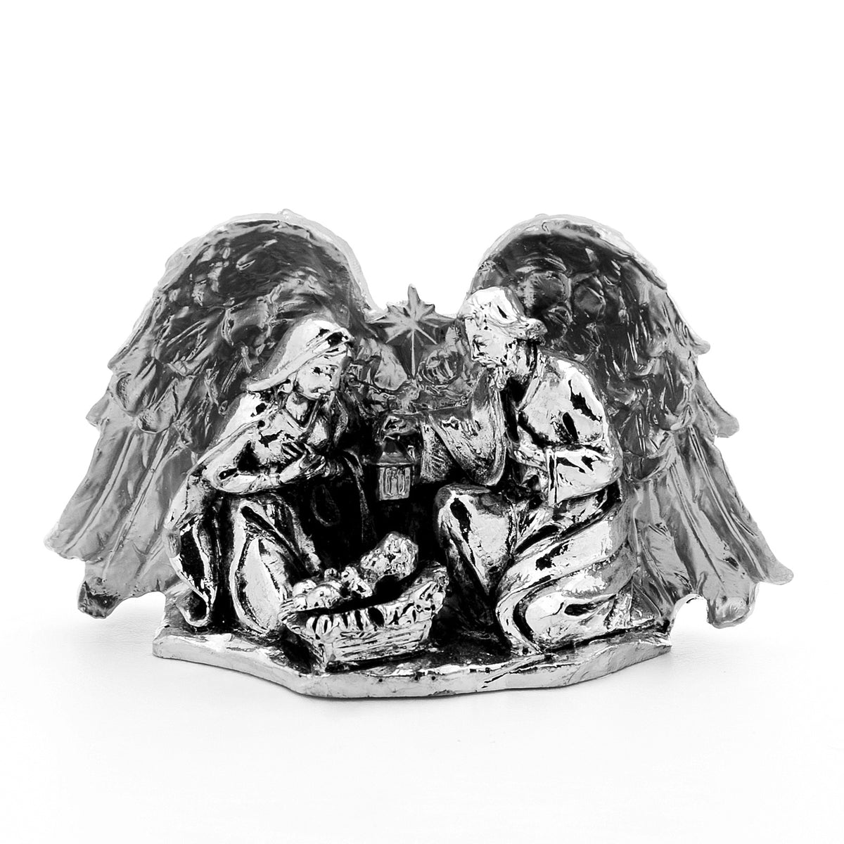 Silver Holy Family with Angel Wings